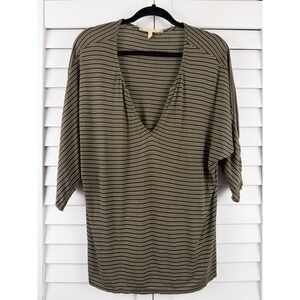 Joie Soft Joie Top Womens L Olive Green Striped V-Neck Dolman Sleeve
